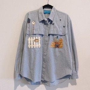 Vintage Ol' paint Handpainted Cats and Birds Button Down Shirt 100% Cotton XL